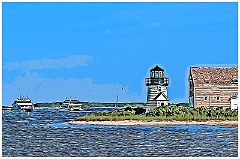 Ferries  By Hyannis Harbor Lighthouse - Digital Painting